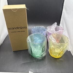 Scandinovia Colored Glass Tumblers Set of 4 Textured Drinking Glasses w/ Box